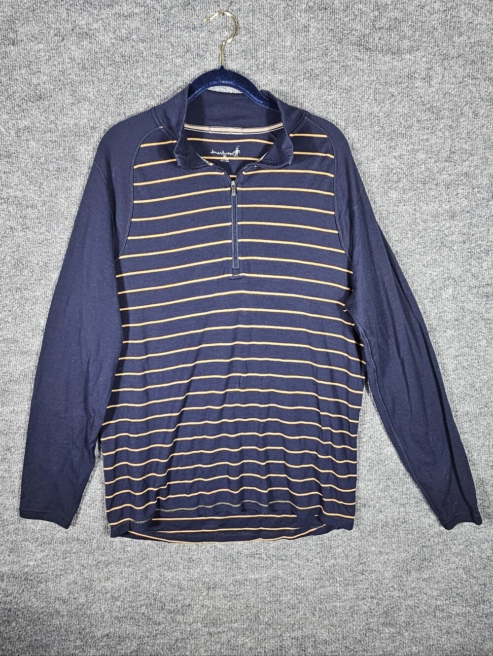 Smartwool Navy and Yellow Striped Quarter-Zip Pullover Men's XL